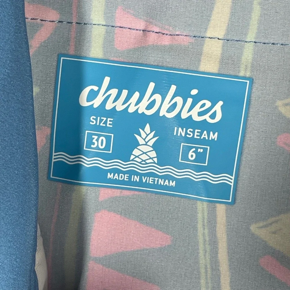 Chubbies The Long Timers Boardshorts Mens 30 Blue Neon 90s Retro 6 Inseam NEW
